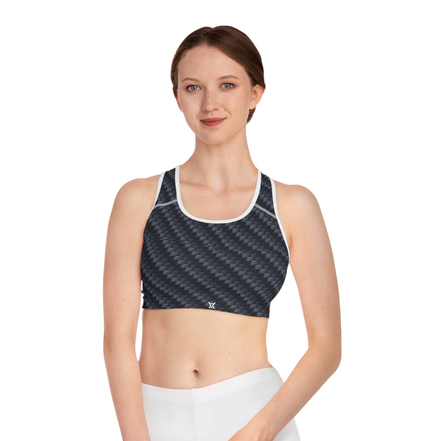 Stylish Sports Bra - Carbon Fiber Print, Workout Gear, Fitness Apparel, Activewear for Women