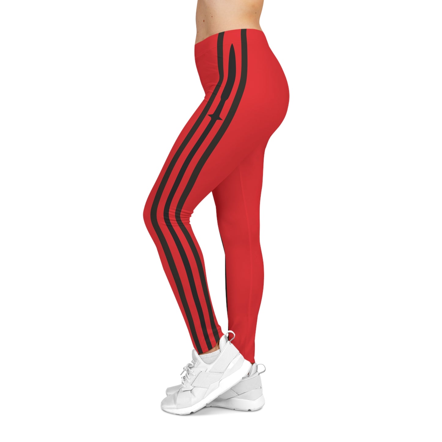 Spear Stripes, Red Women's Casual Leggings - Yoga Pants, Fitness Training, Active Wear.