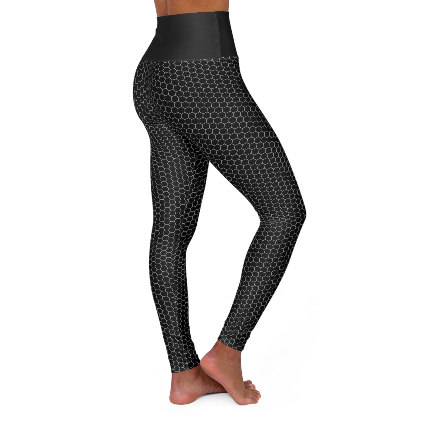 Black Leggings in Honey Comb print Chic High Waist Yoga Leggings - For Fitness, Gym, Yoga and Active Wear.