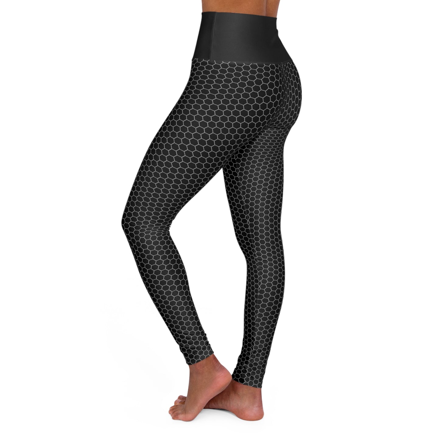 Black Leggings in Honey Comb print Chic High Waist Yoga Leggings - For Fitness, Gym, Yoga and Active Wear.
