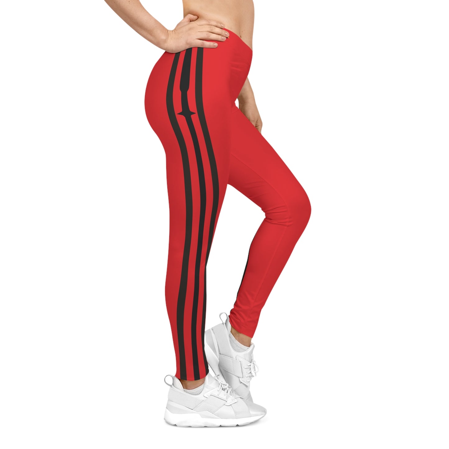 Spear Stripes, Red Women's Casual Leggings - Yoga Pants, Fitness Training, Active Wear.