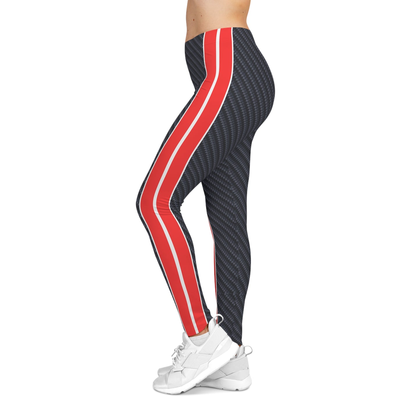 Carbon Fiber Print with Strips Women's Casual Leggings - Yoga Pants, Fitness training, Active Wear.