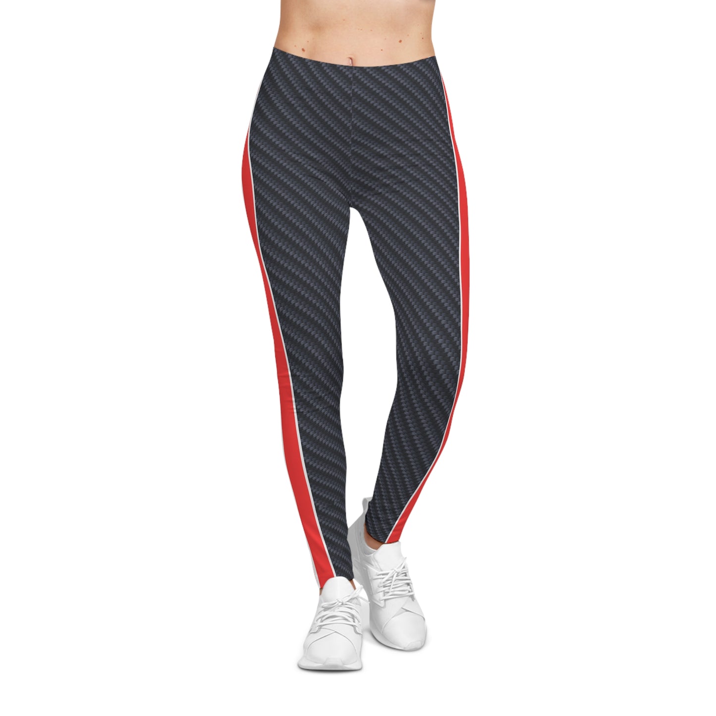 Carbon Fiber Print with Strips Women's Casual Leggings - Yoga Pants, Fitness training, Active Wear.