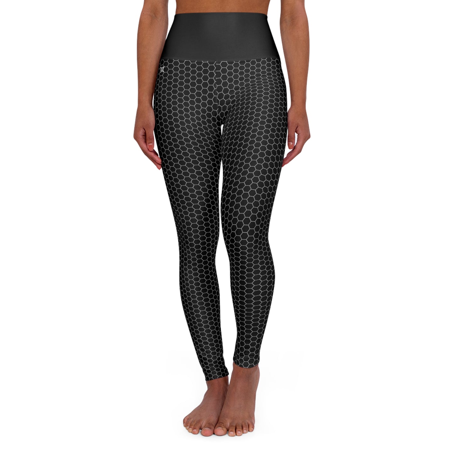 Black Leggings in Honey Comb print Chic High Waist Yoga Leggings - For Fitness, Gym, Yoga and Active Wear.