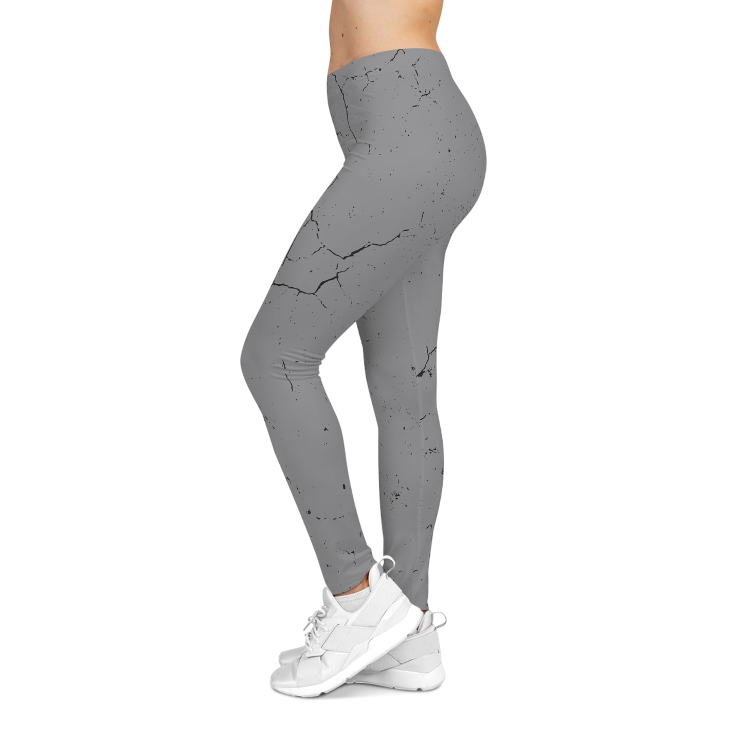 Stylish Cracked Pattern, Gray Leggings - Yoga Pants, Fitness training, Active Wear.