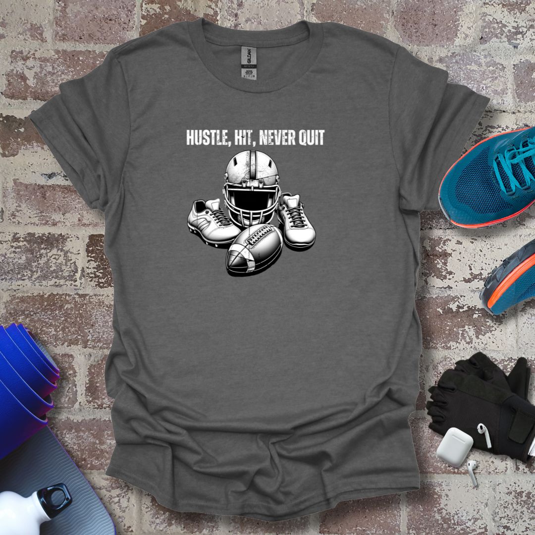 Football motivation "Hustle Hit Never Quit" Unisex Softstyle T-Shirt