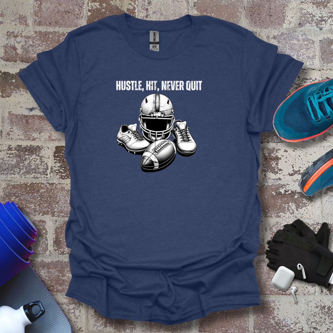 Football motivation "Hustle Hit Never Quit" Unisex Softstyle T-Shirt