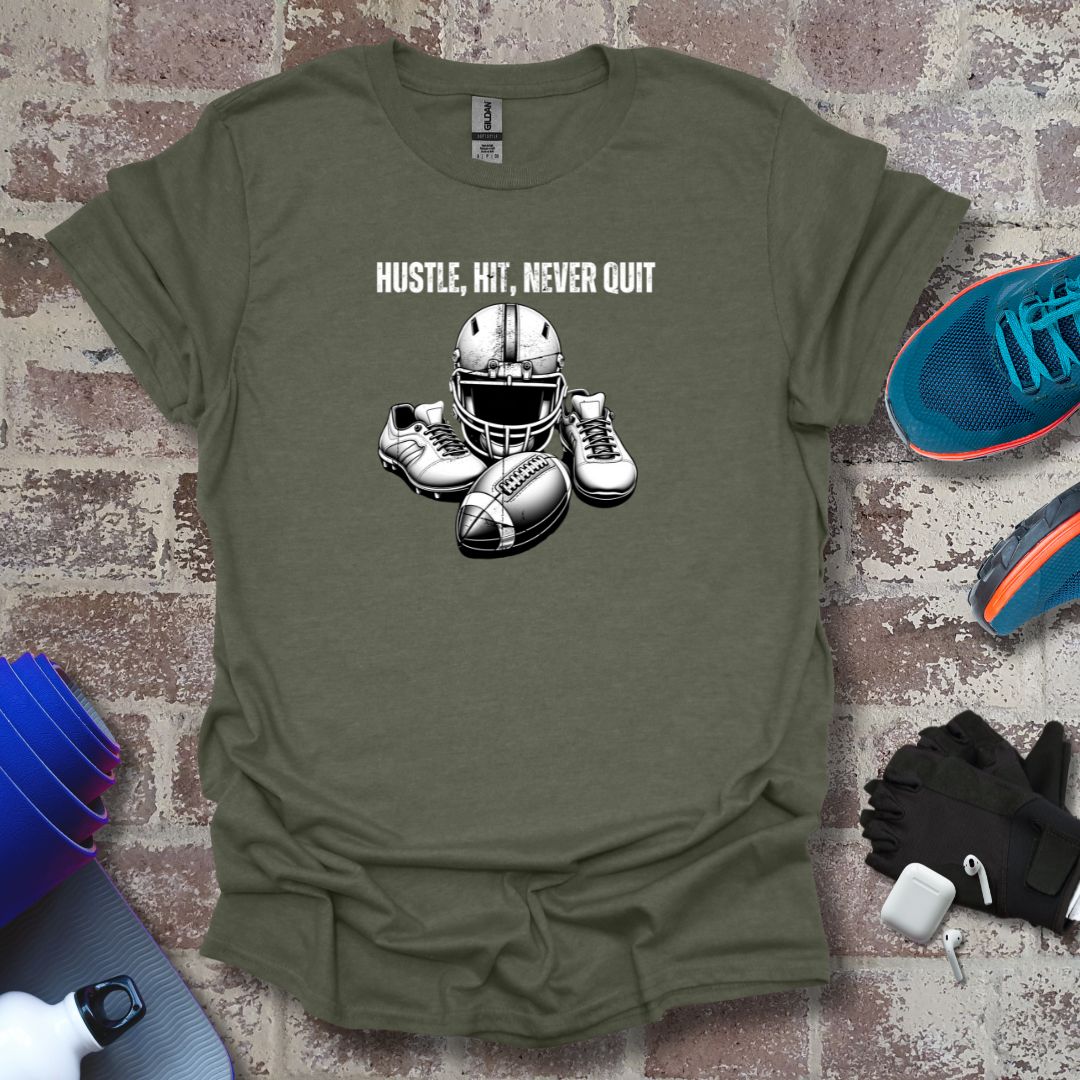Football motivation "Hustle Hit Never Quit" Unisex Softstyle T-Shirt