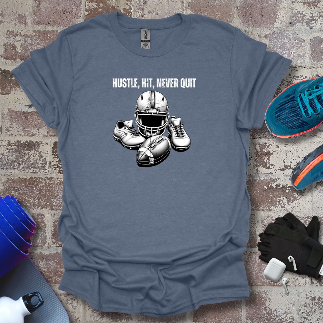 Football motivation "Hustle Hit Never Quit" Unisex Softstyle T-Shirt