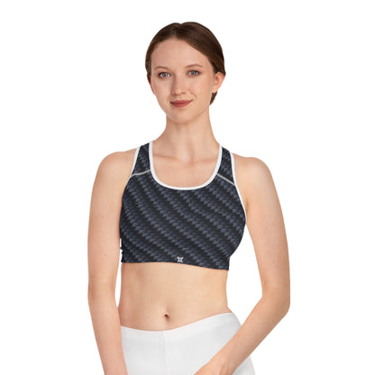 Stylish Sports Bra - Carbon Fiber Print, Workout Gear, Fitness Apparel, Activewear for Women