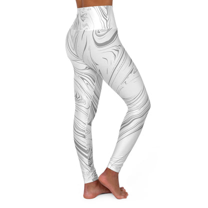 White and Gray Splash print Chic High Waisted Yoga Leggings, for Active wear, Workouts.