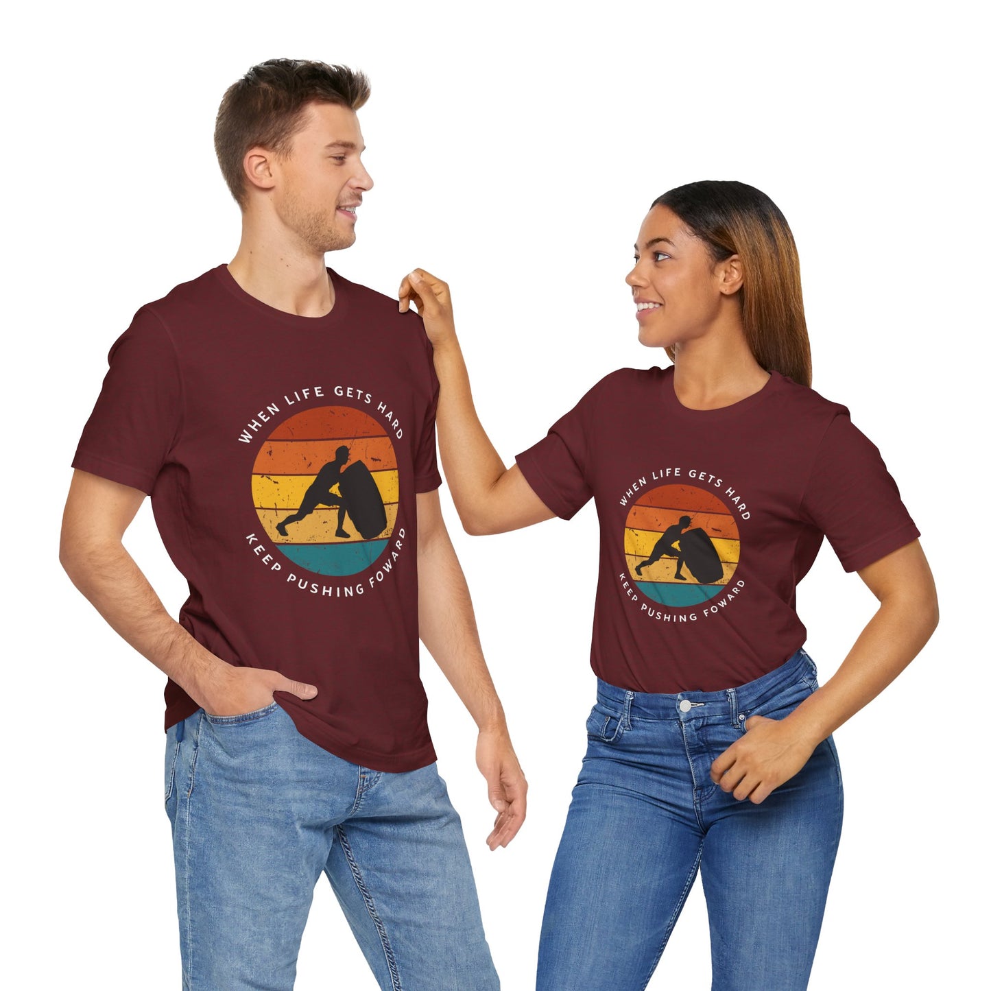 'When life gets hard, keep pushing forward', gym motivation Sunset Retro colors - Vanguard Athletics - Be ready