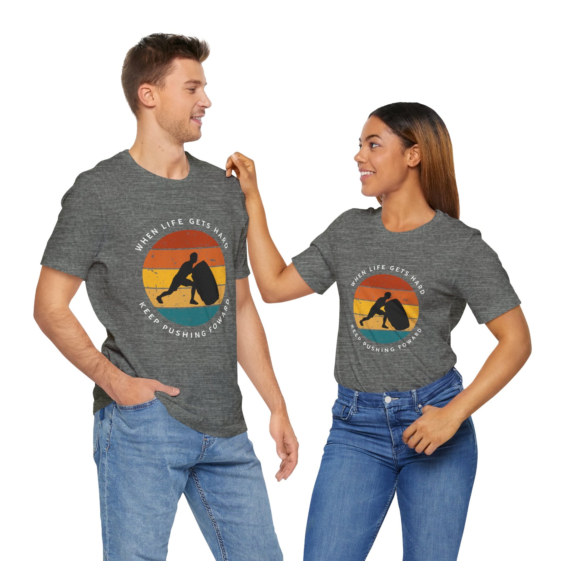'When life gets hard, keep pushing forward', gym motivation Sunset Retro colors - Vanguard Athletics - Be ready