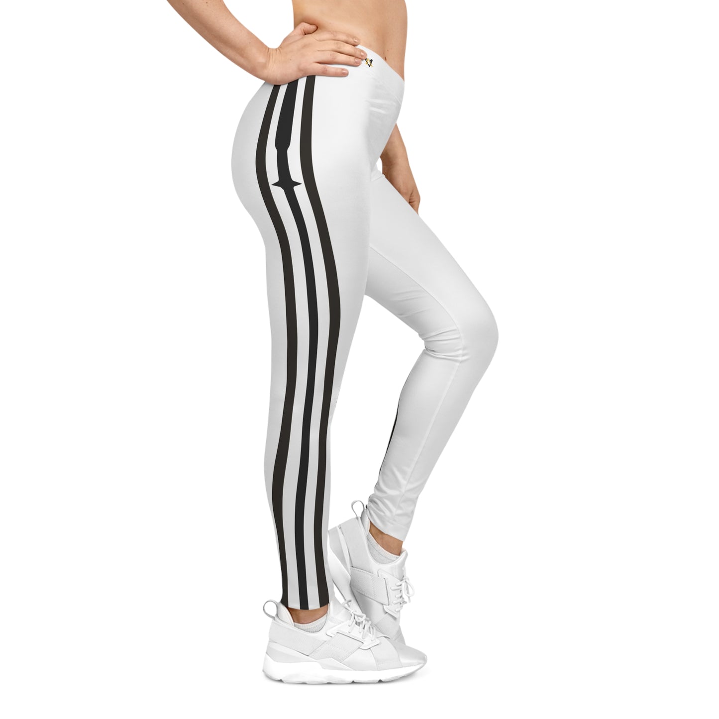 Spear Striped White Women's Leggings - Yoga Pants, Fitness Training, Active Wear.