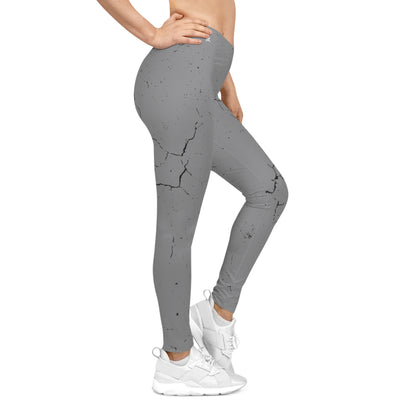 Stylish Cracked Pattern, Gray Leggings - Yoga Pants, Fitness training, Active Wear.