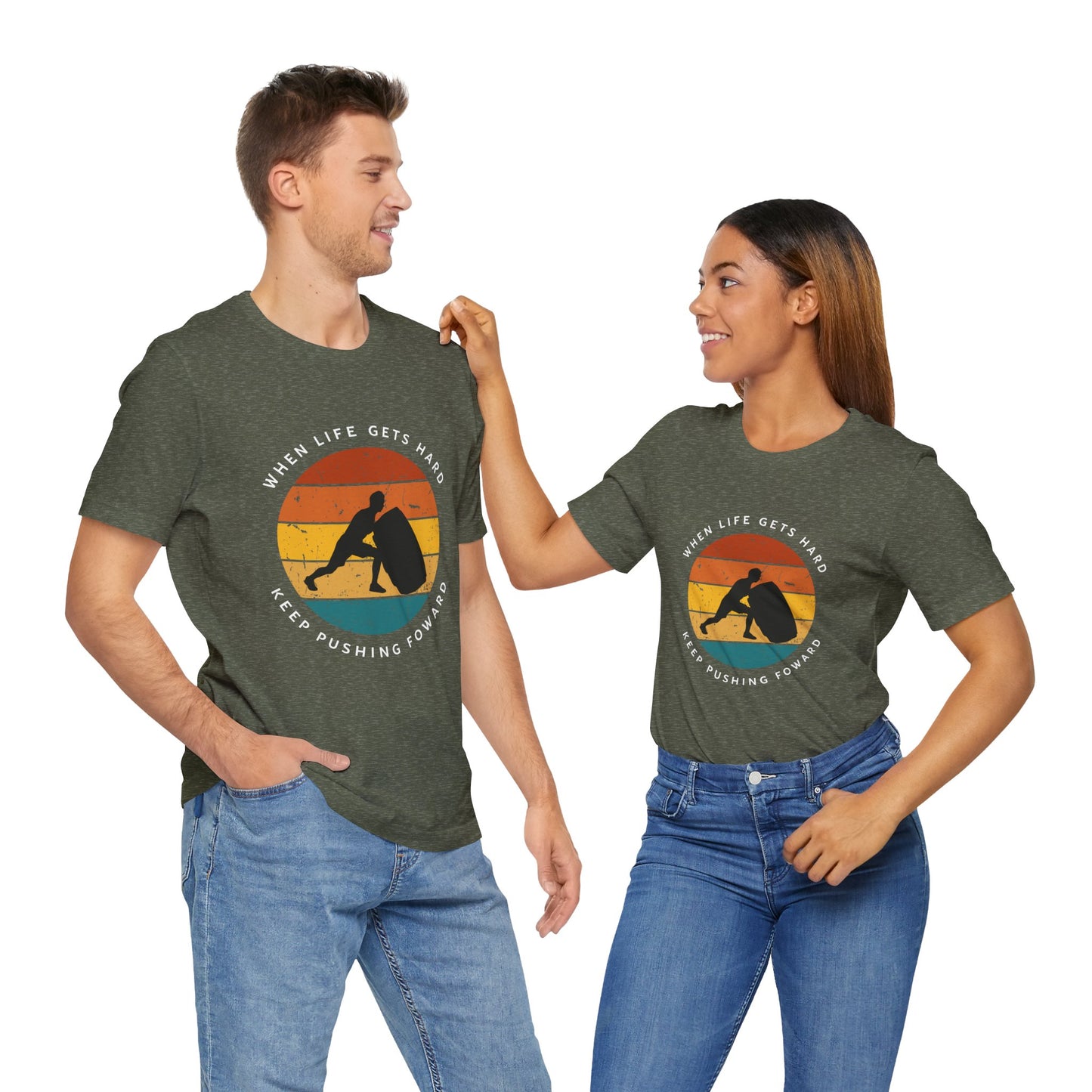 'When life gets hard, keep pushing forward', gym motivation Sunset Retro colors - Vanguard Athletics - Be ready