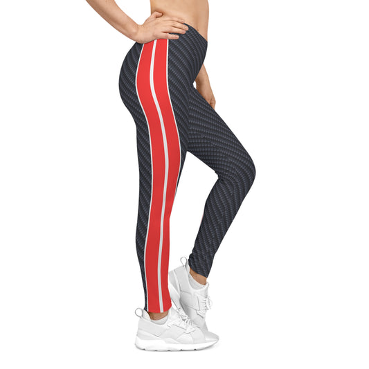Carbon Fiber Print with Strips Women's Casual Leggings - Yoga Pants, Fitness training, Active Wear. - Vanguard Athletics - Be ready