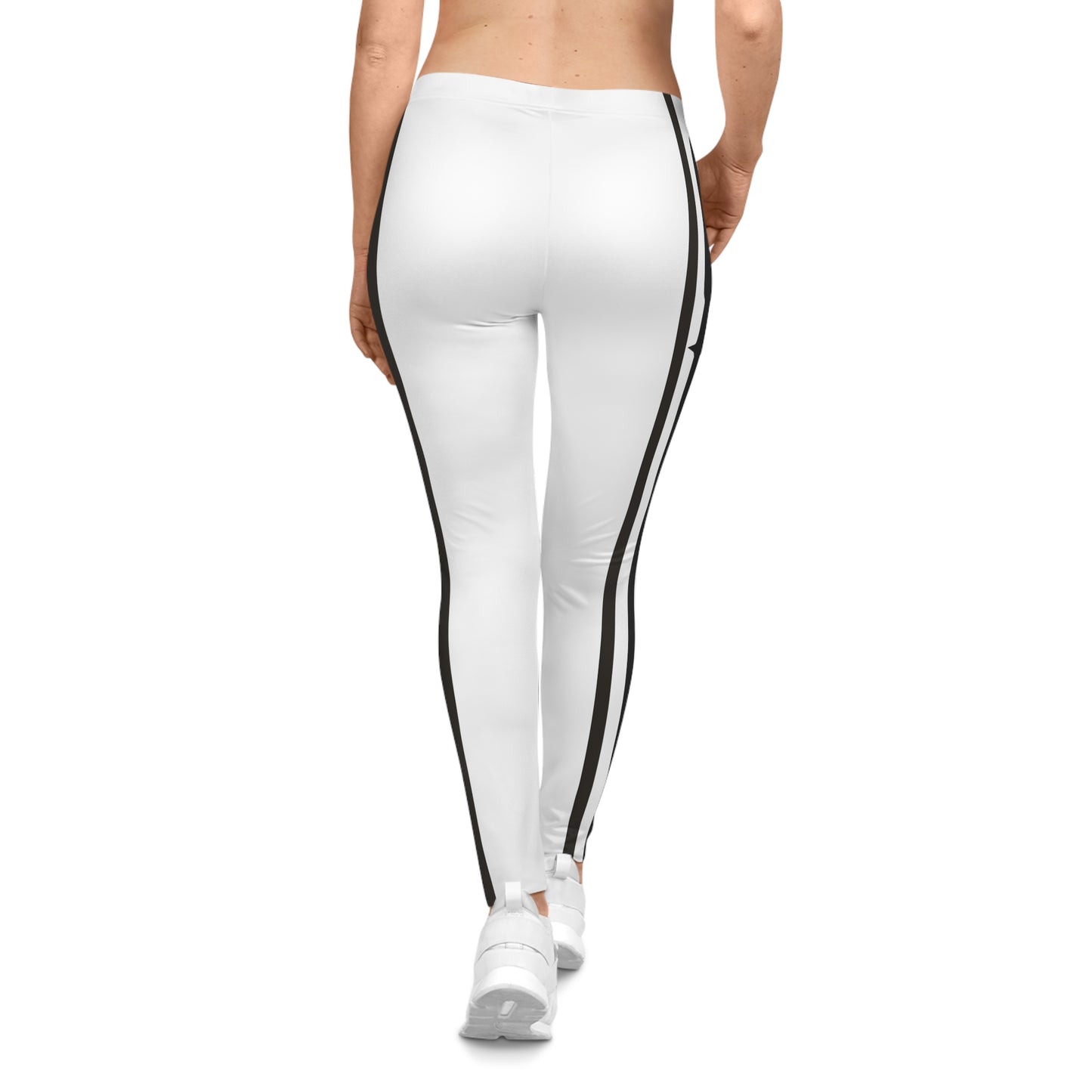 Spear Striped White Women's Leggings - Yoga Pants, Fitness Training, Active Wear.