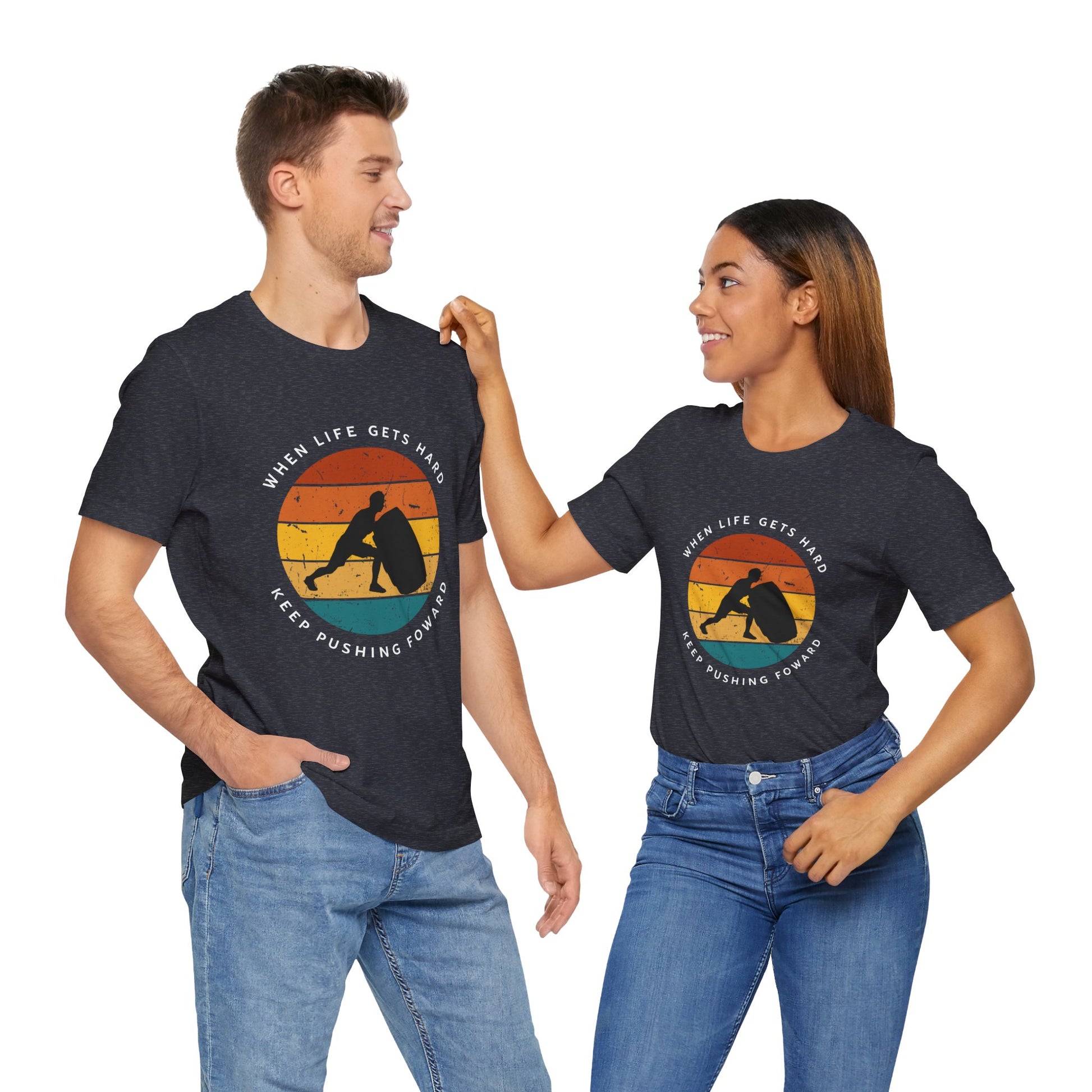 'When life gets hard, keep pushing forward', gym motivation Sunset Retro colors - Vanguard Athletics - Be ready