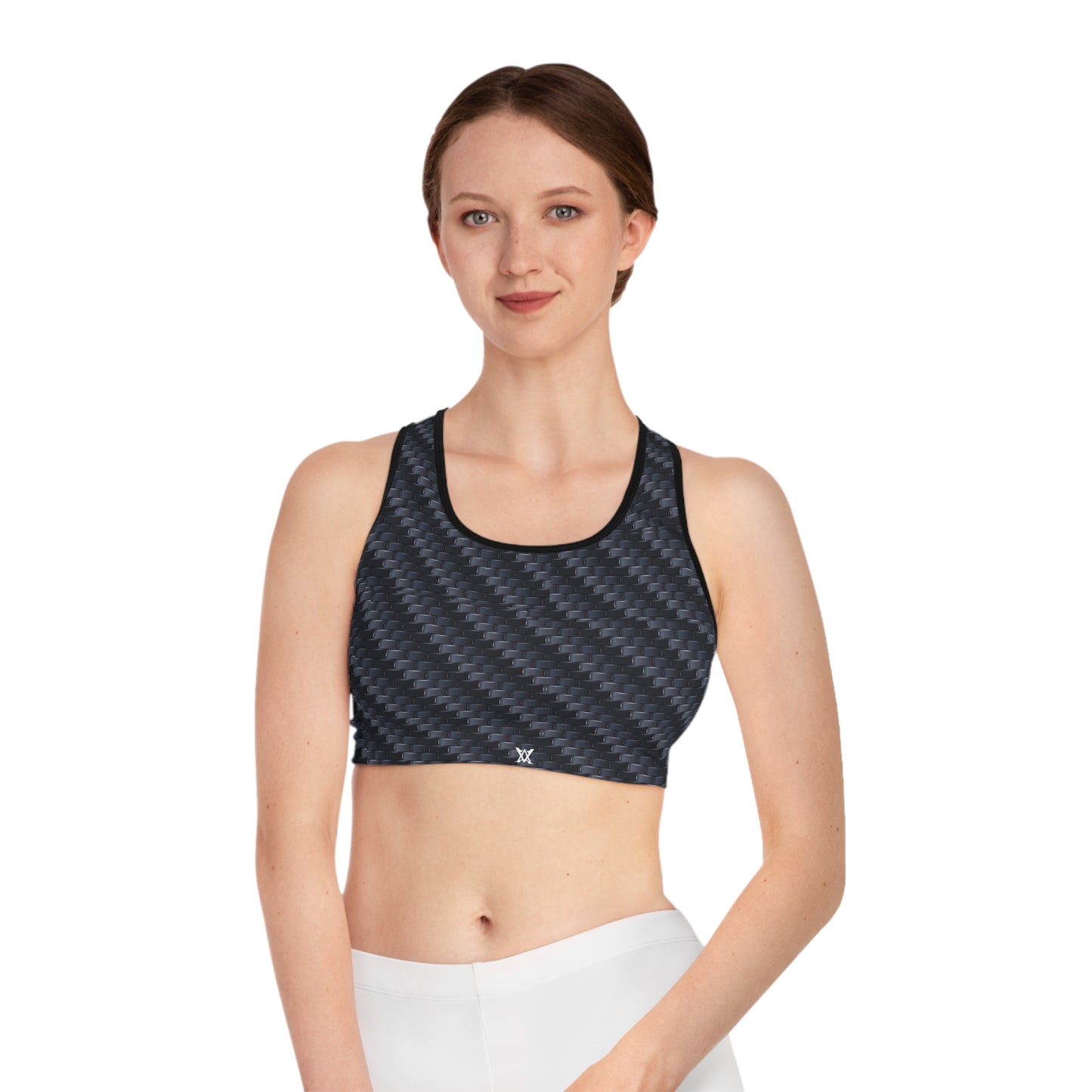 Stylish Sports Bra - Carbon Fiber Print, Workout Gear, Fitness Apparel, Activewear for Women