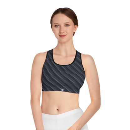 Stylish Sports Bra - Carbon Fiber Print, Workout Gear, Fitness Apparel, Activewear for Women