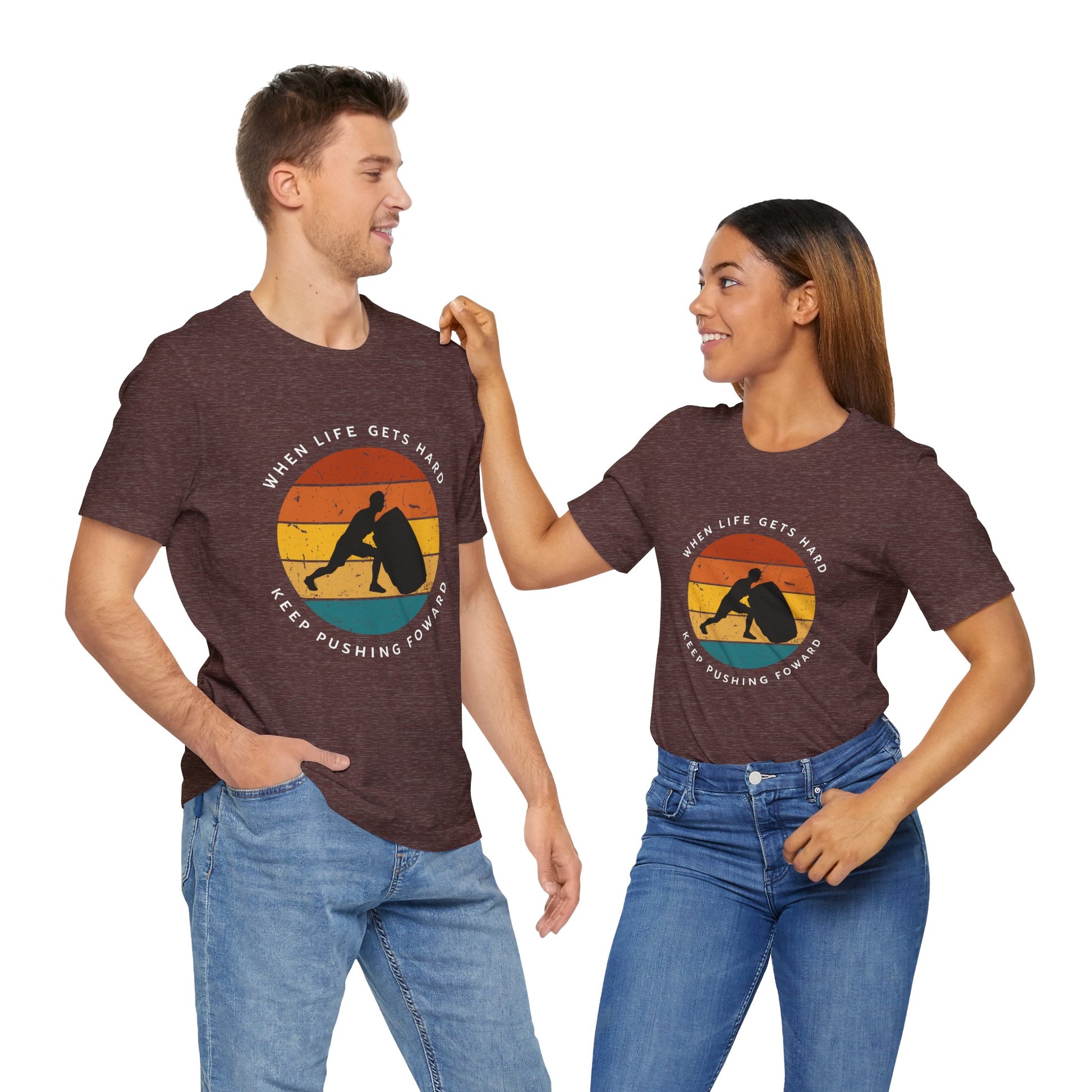 'When life gets hard, keep pushing forward', gym motivation Sunset Retro colors - Vanguard Athletics - Be ready