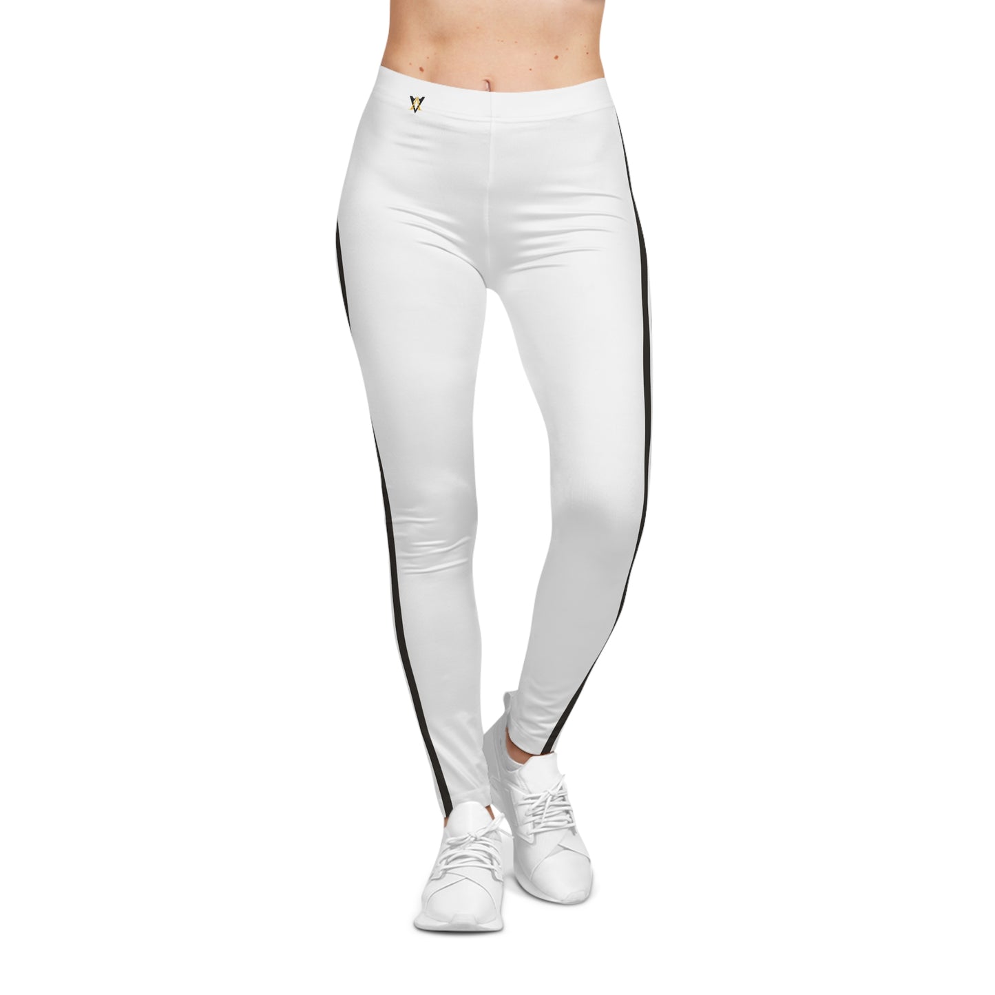 Spear Striped White Women's Leggings - Yoga Pants, Fitness Training, Active Wear.