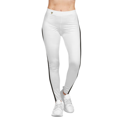 Spear Striped White Women's Leggings - Yoga Pants, Fitness Training, Active Wear.