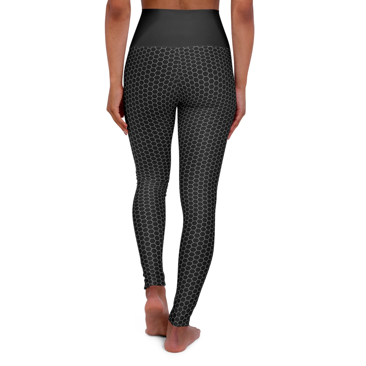 Black Leggings in Honey Comb print Chic High Waist Yoga Leggings -  For Fitness, Gym, Yoga  and Active Wear.