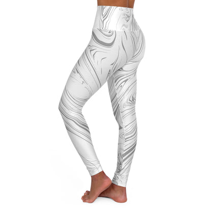 White and Gray Splash print Chic High Waisted Yoga Leggings, for Active wear, Workouts.