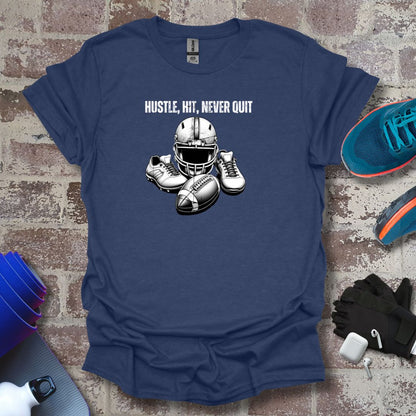 Football motivation "Hustle Hit Never Quit" Unisex Softstyle T-Shirt