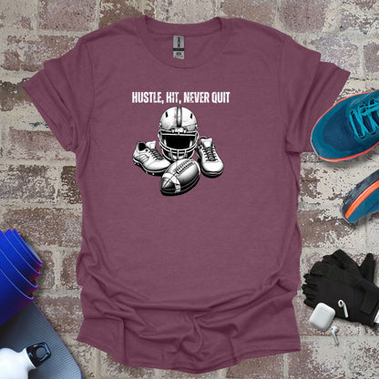 Football motivation "Hustle Hit Never Quit" Unisex Softstyle T-Shirt